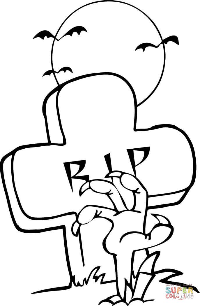 Tombstone Coloring Page Zombie Hand Coming Out Under A Tombstone 687x1052 Tombstone Coloring Page Zombie Hand Coming Out Under A Tombstone