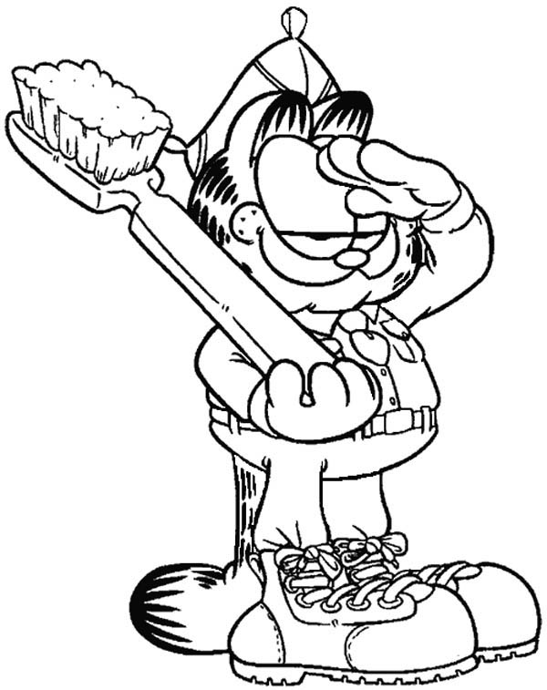600x757 Private Garfield Bring Toothbrush Coloring Page