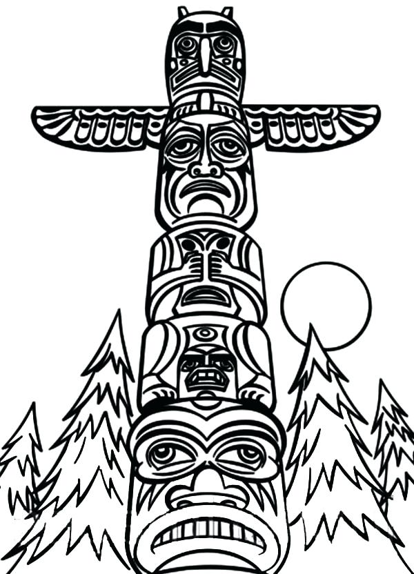 600x832 Tiki Coloring Pages Monumental Totem Poles Coloring Page Free Tiki