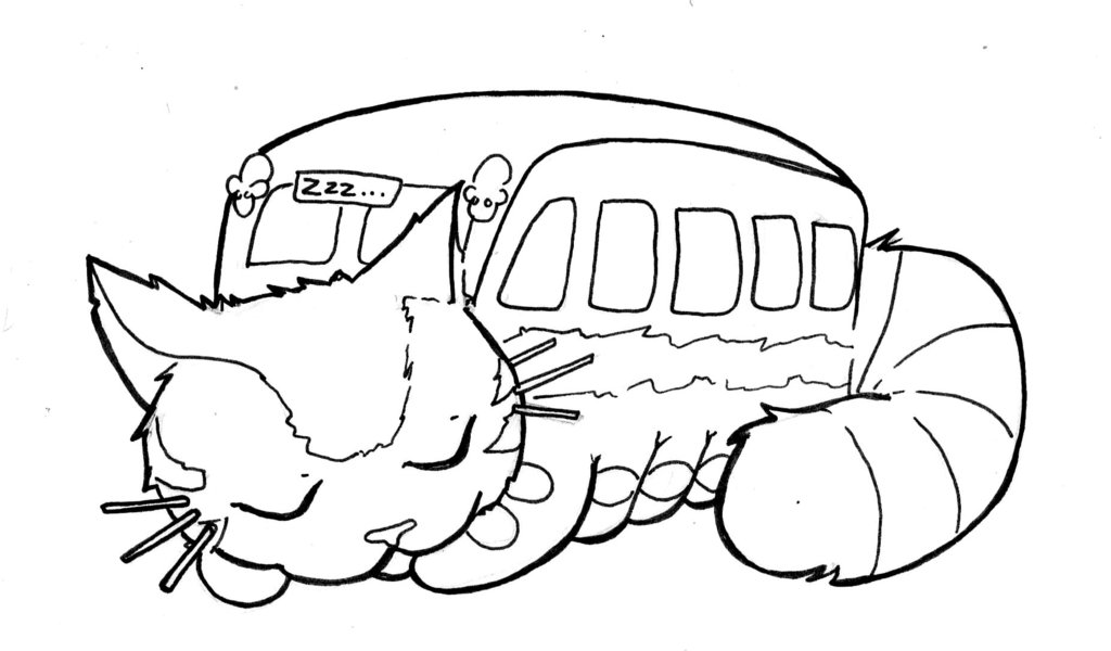 1024x600 Totoro Sleeping Catbus Coloring Page