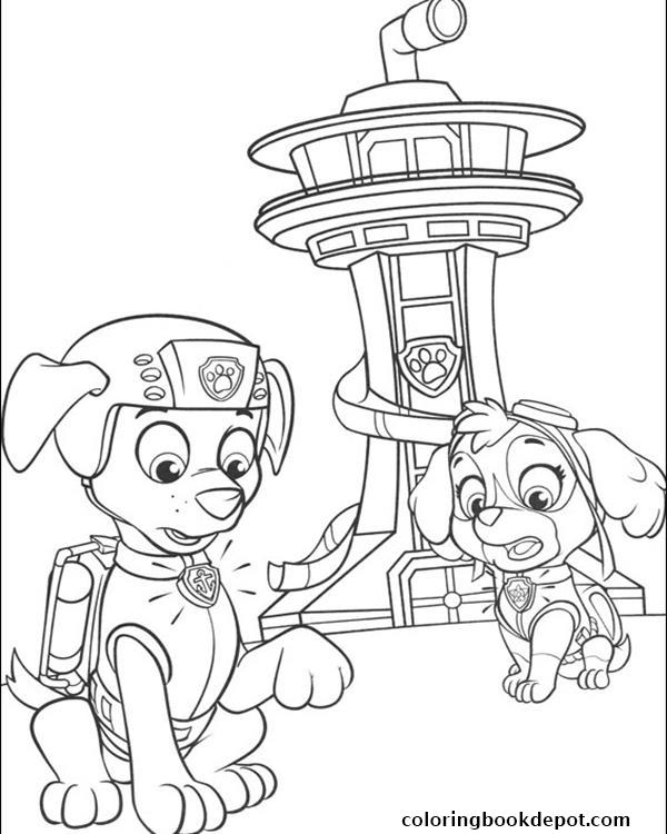600x750 Paw Patrol Skye And Zuma Behind A Tower Coloring Pages