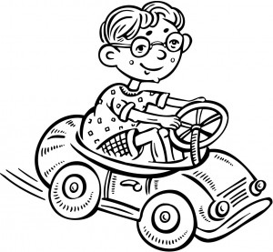 300x277 Colouring Page Of A Small Boy Driving A Toy Car