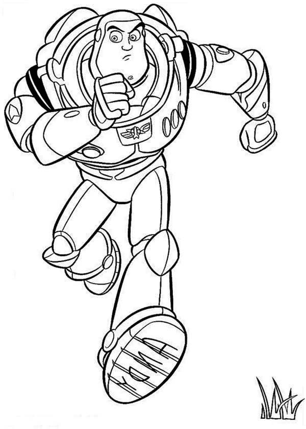 600x840 Buzz Is Running To Save Woddy In Toy Story Coloring Page