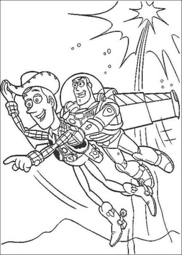 Toy Story Buzz And Woody Flying Coloring Page 600x841 Toy Story Buzz And Woody Flying Coloring Page