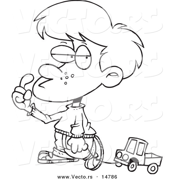 600x620 Vector Of A Cartoon Boy Pulling A Toy Truck On A String