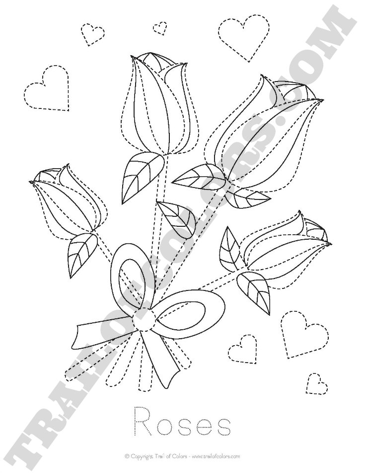 Free Printable Roses Tracing Coloring Page 735x951 Free Printable Roses Tracing Coloring Page