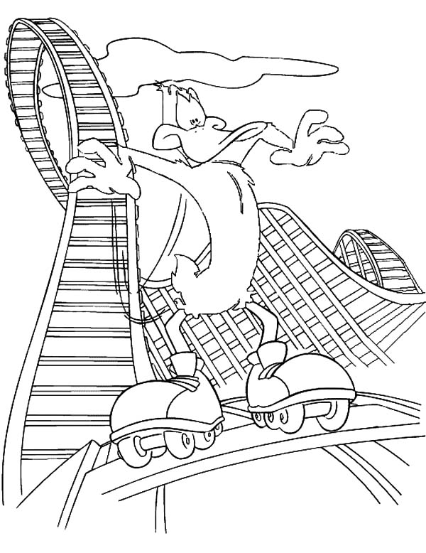 600x778 Daffy Duck Sliding On Rollercoaster Track Coloring Pages