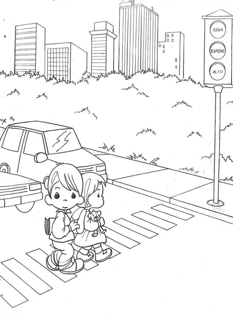 744x1024 Child Coloring Drawing Precious Moments With Traffic Light