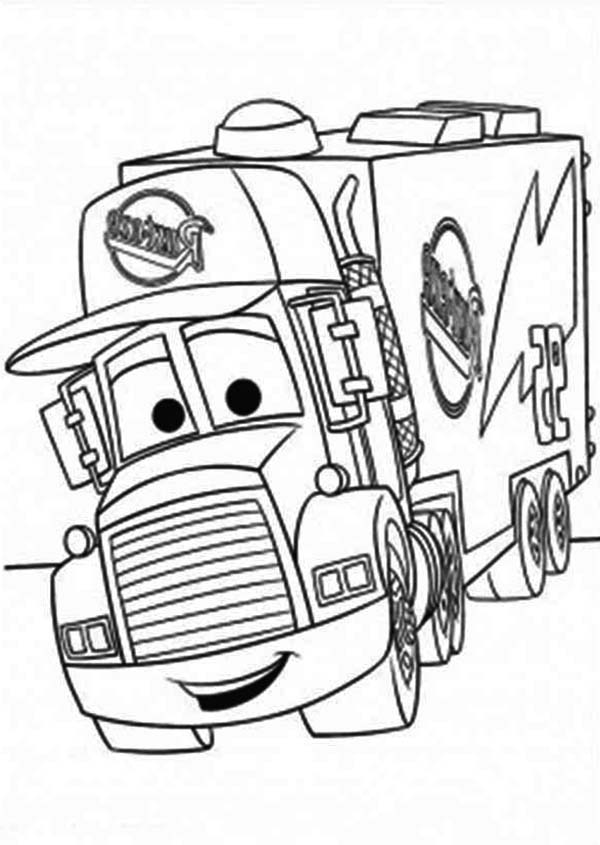 600x845 Mack Of Car The Movie Pulling Trailer Coloring Page Kids Play