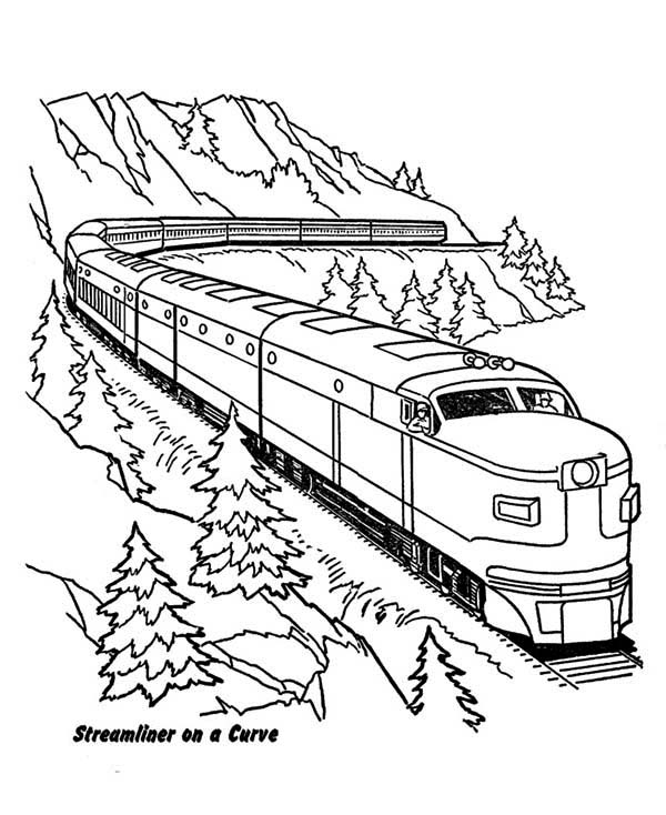Streamliner Train On A Curve Coloring Page Color Luna 600x734 Streamliner Train On A Curve Coloring Page Color Luna