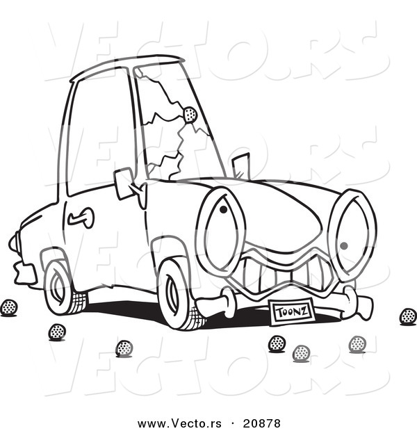 600x620 Vector Of A Cartoon Car With A Cracked Windshield