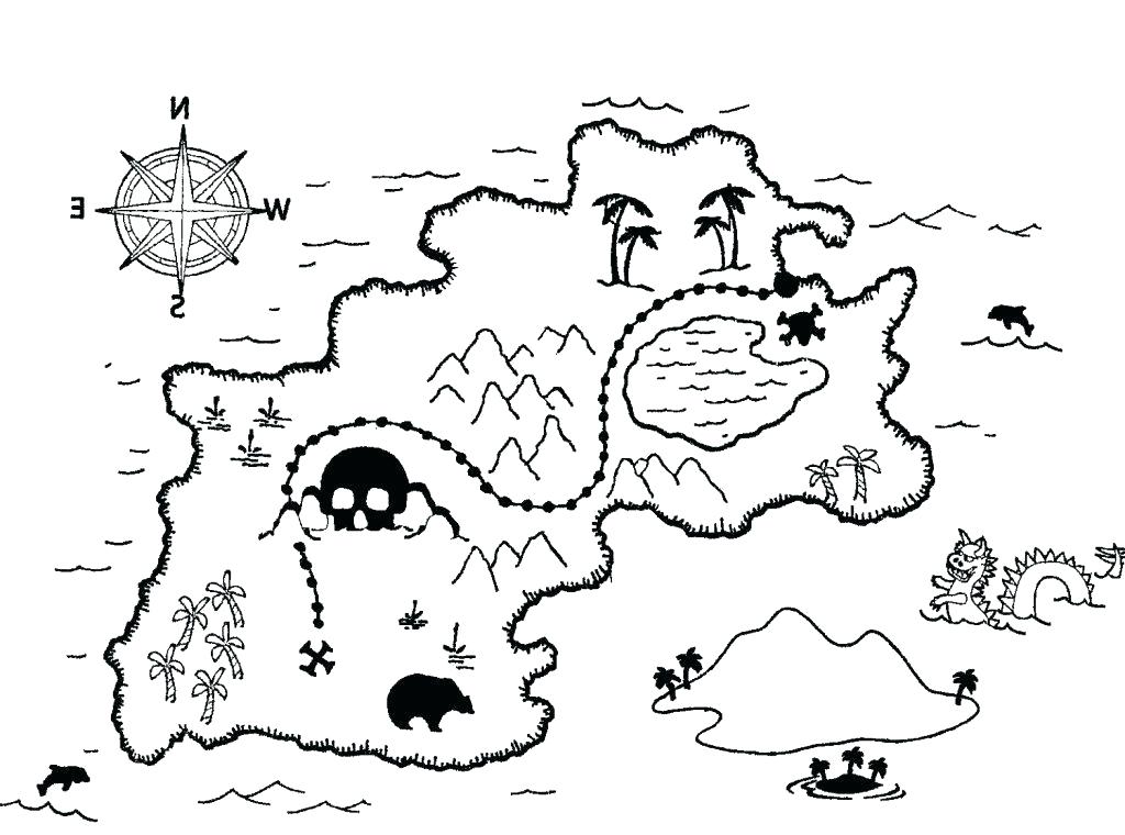 1024x760 Treasure Map Coloring Pages Pirate Map Coloring Page Treasure Map
