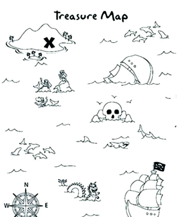 600x734 Coloring Pages Pirates Treasure Map Coloring Page Pirate Treasure