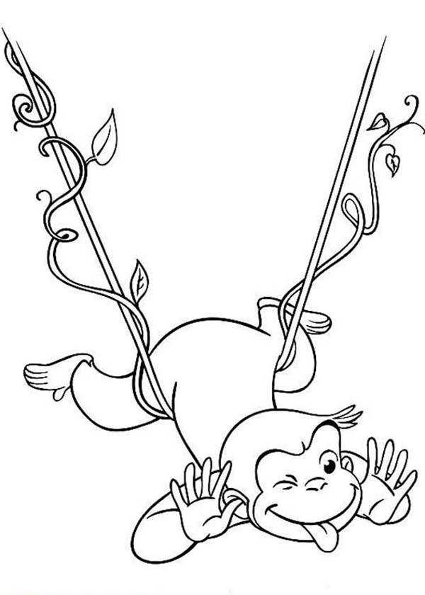 600x840 Curious George Hanging On Floating Tree Root Coloring Page