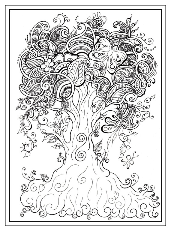 Adult Colouring In Pdf Download Tree Dragonfly Henna Zen 570x770 Adult Colouring In Pdf Download Tree Dragonfly Henna Zen