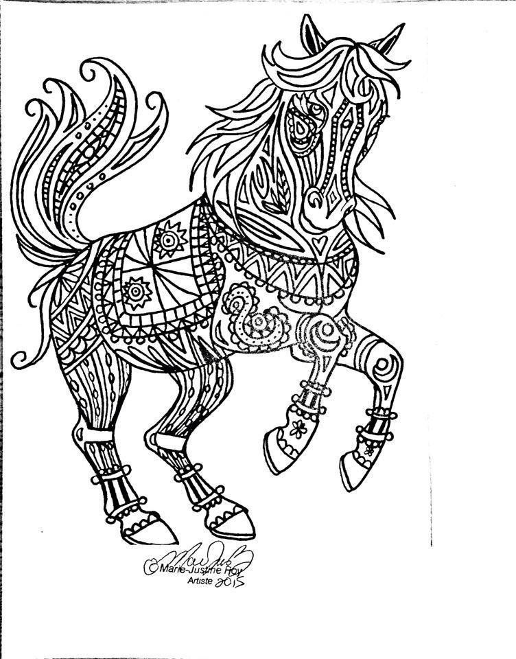 752x960 Free Coloring Page Tribal Horse Art By Marie Justine Roy Lineart