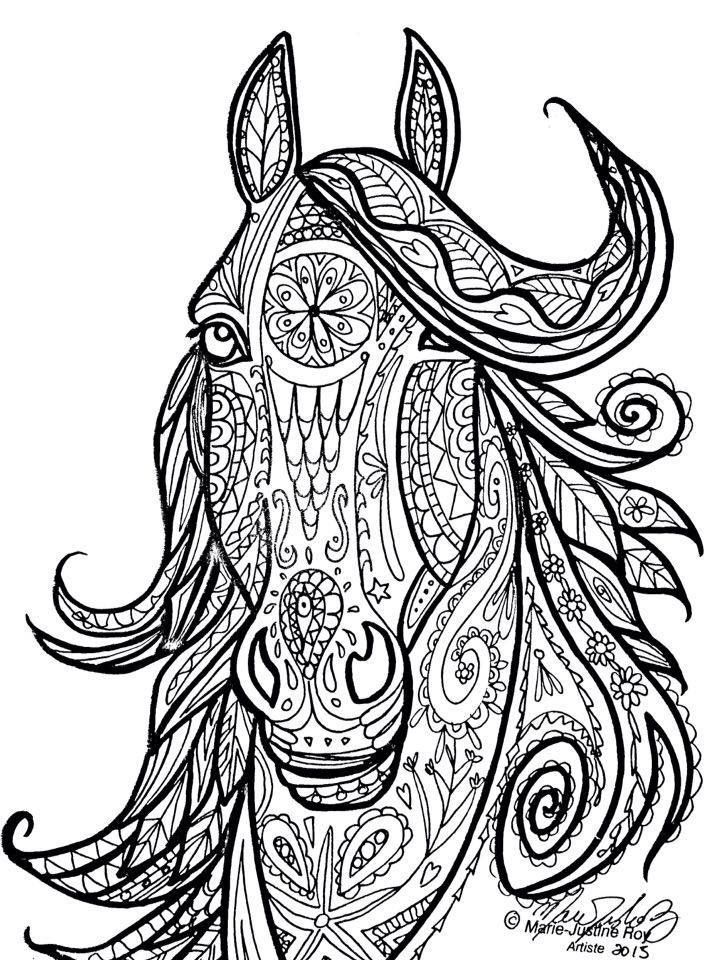 720x960 Horse Tribal Head Art By Marie Justine Roy Color This