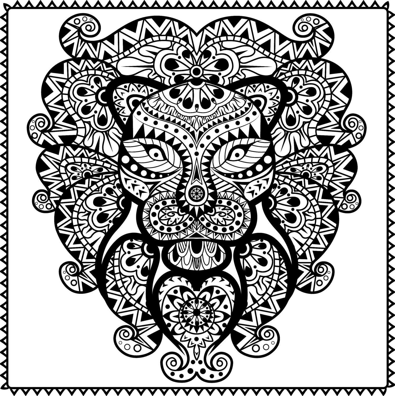 1498x1500 Shocking Abstract Tribal Lion Coloring Page For Adults Instant