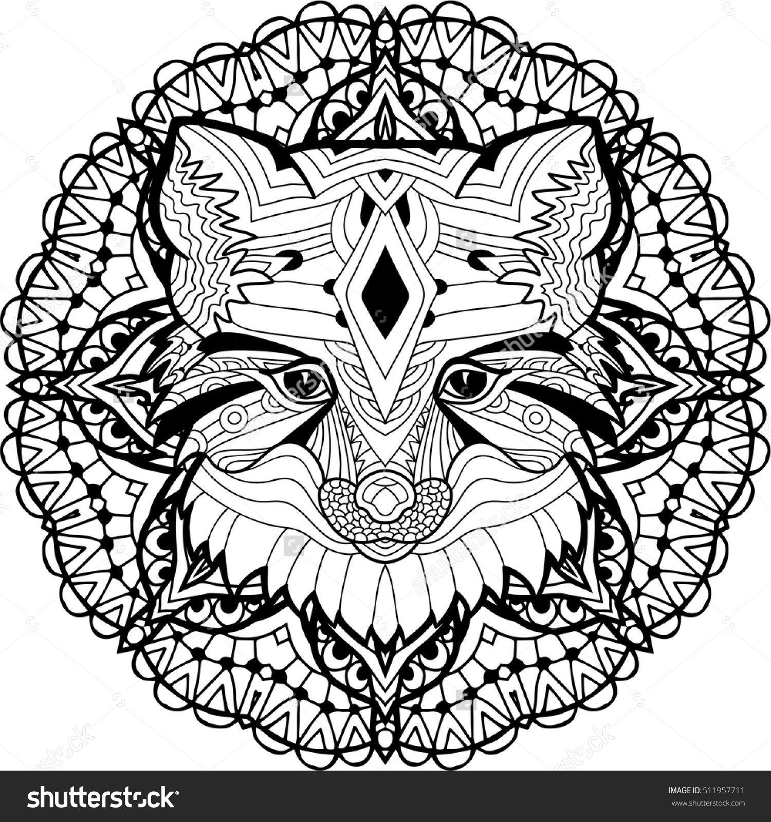 Monochrome Hand Drawn Ink Drawing. Painted Fox On A Background 1500x1600 Monochrome Hand Drawn Ink Drawing. Painted Fox On A Background