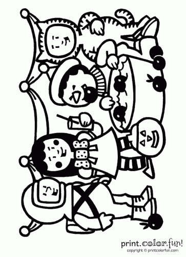 Halloween Trick Or Treaters Coloring Page 363x500 Halloween Trick Or Treaters Coloring Page
