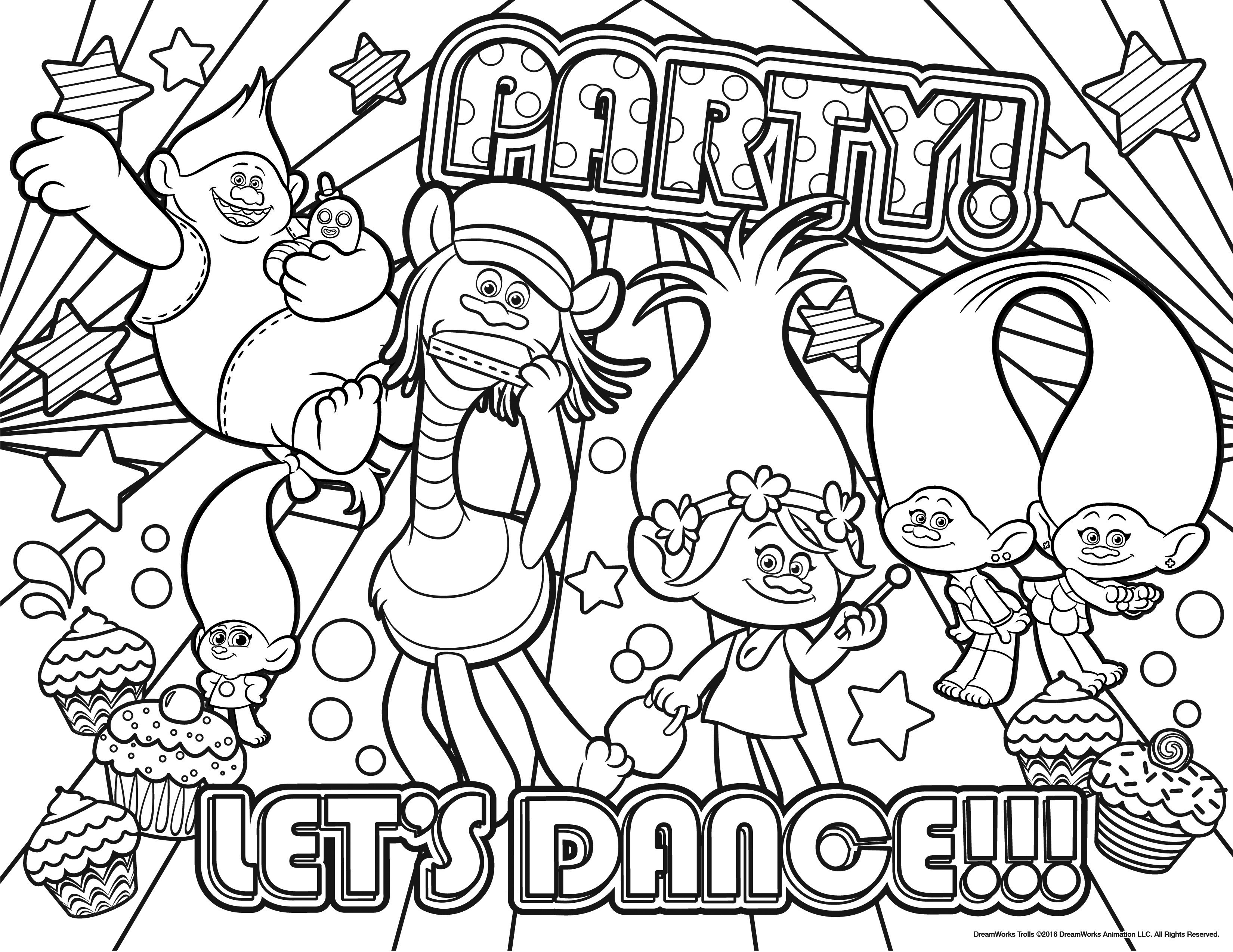 Trolls Party Coloring Page 3300x2550 Trolls Party Coloring Page