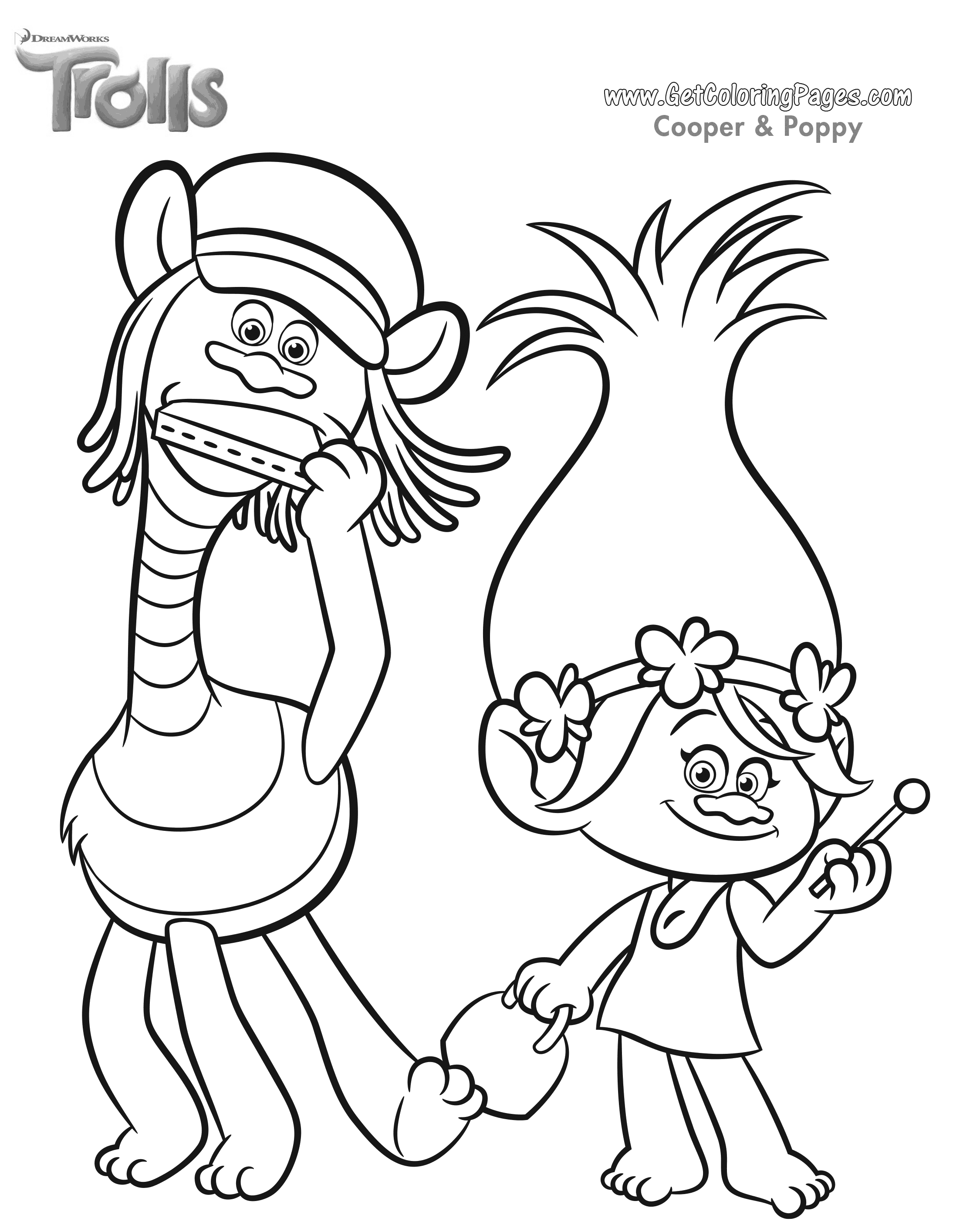 2250x2820 Trolls Movie Coloring Page