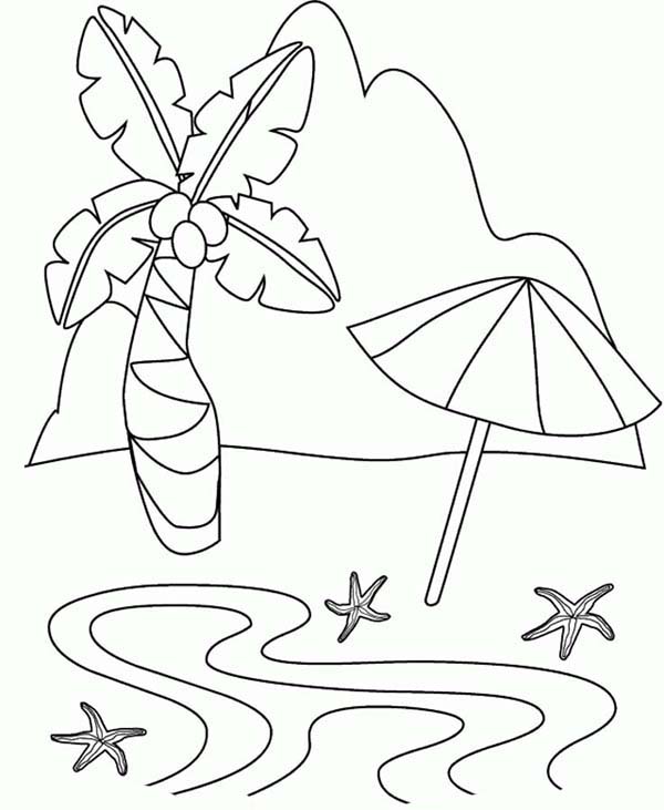 A Simple Drawing Of Tropical Beach Island Coloring Page 600x731 A Simple Drawing Of Tropical Beach Island Coloring Page