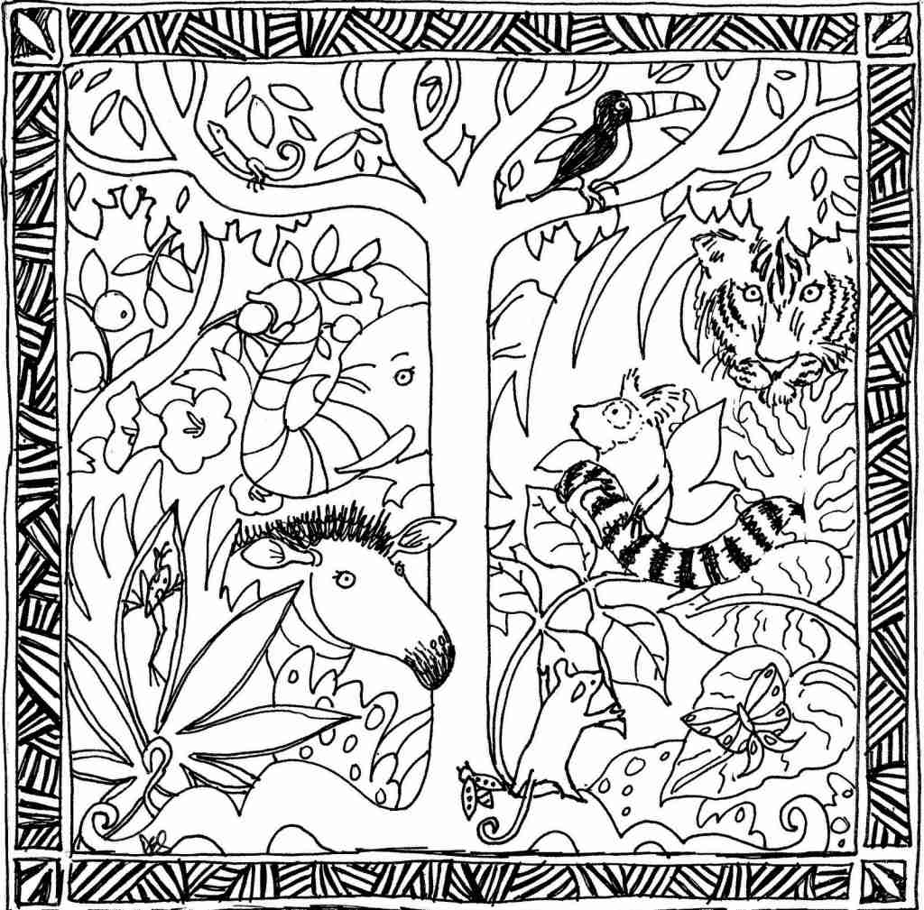 1024x1009 Liberal Tropical Rainforest Coloring Page Drawing With Color