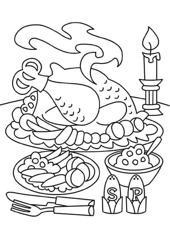Turkey Dinner Coloring Page