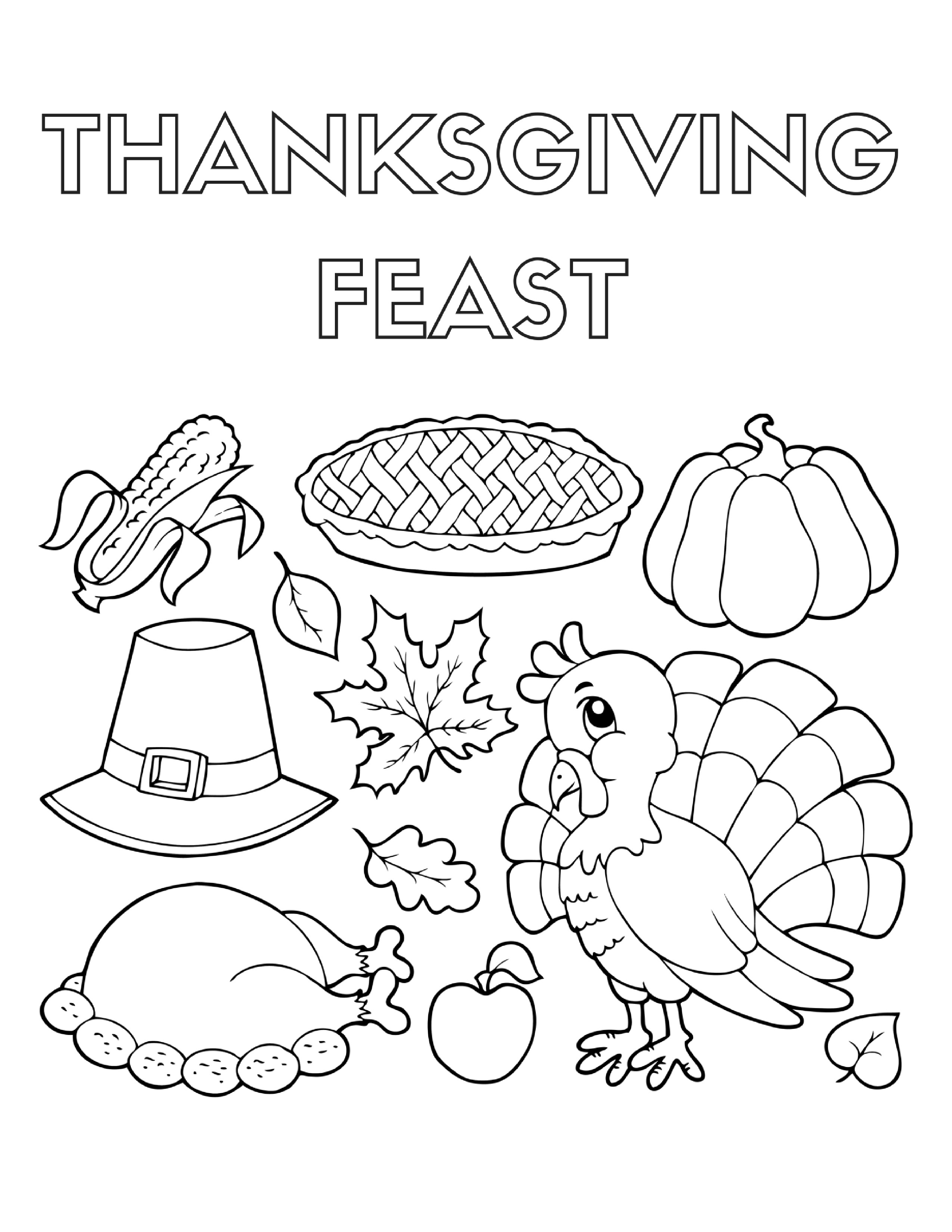 2550x3300 Thanksgiving Family Dinner Coloring Pages Free Draw To Color