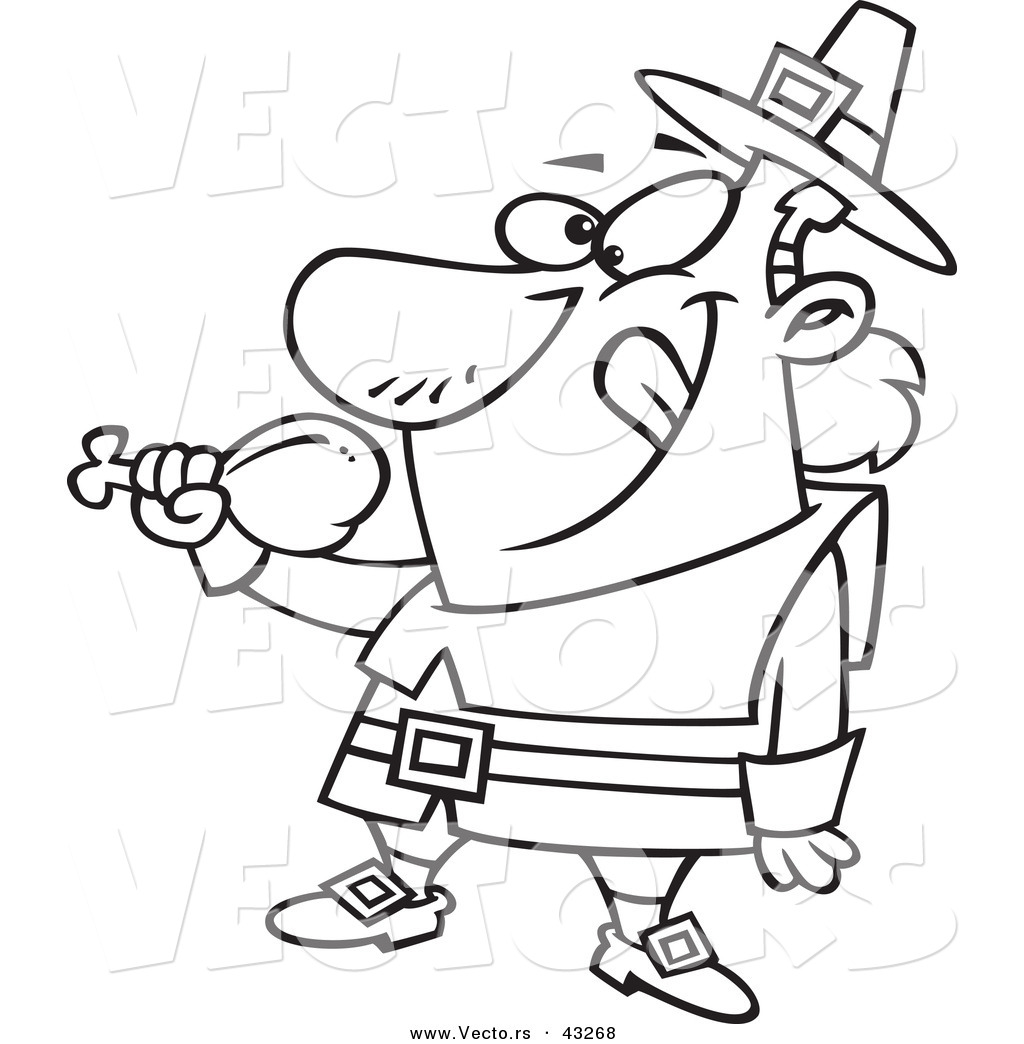 Vector Of A Happy Cartoon Pilgrim Eating A Turkey Drumstick 1024x1044 Vector Of A Happy Cartoon Pilgrim Eating A Turkey Drumstick
