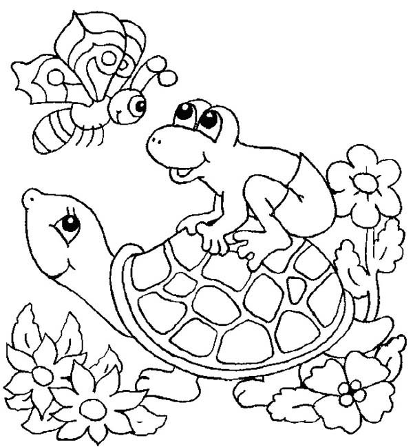 600x649 Frog Jump Up To Turtle Shell Coloring Page Coloring Sun