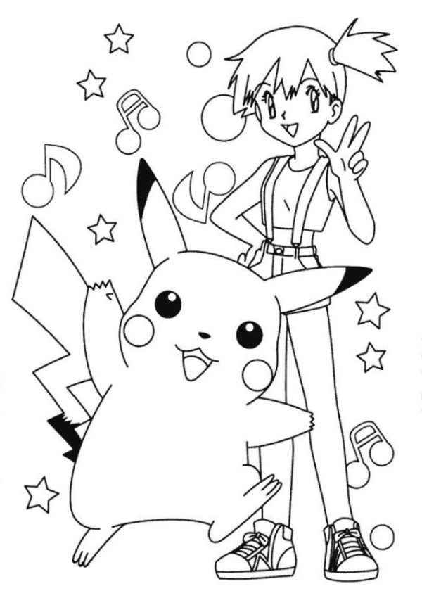 600x850 Pikachu And Misty Pokemon Coloring Page
