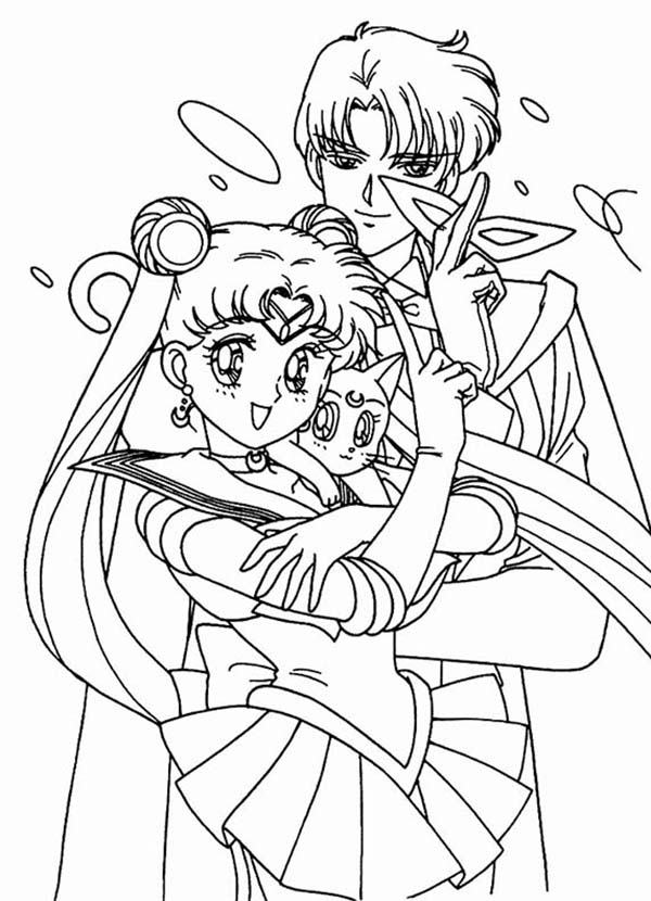 600x830 Sailor Moon And Tuxedo Mask With Luna Coloring Page Color Luna