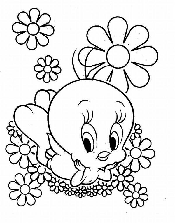 Tweety Bird Coloring Pages With Flowers 600x765 Tweety Bird Coloring Pages With Flowers