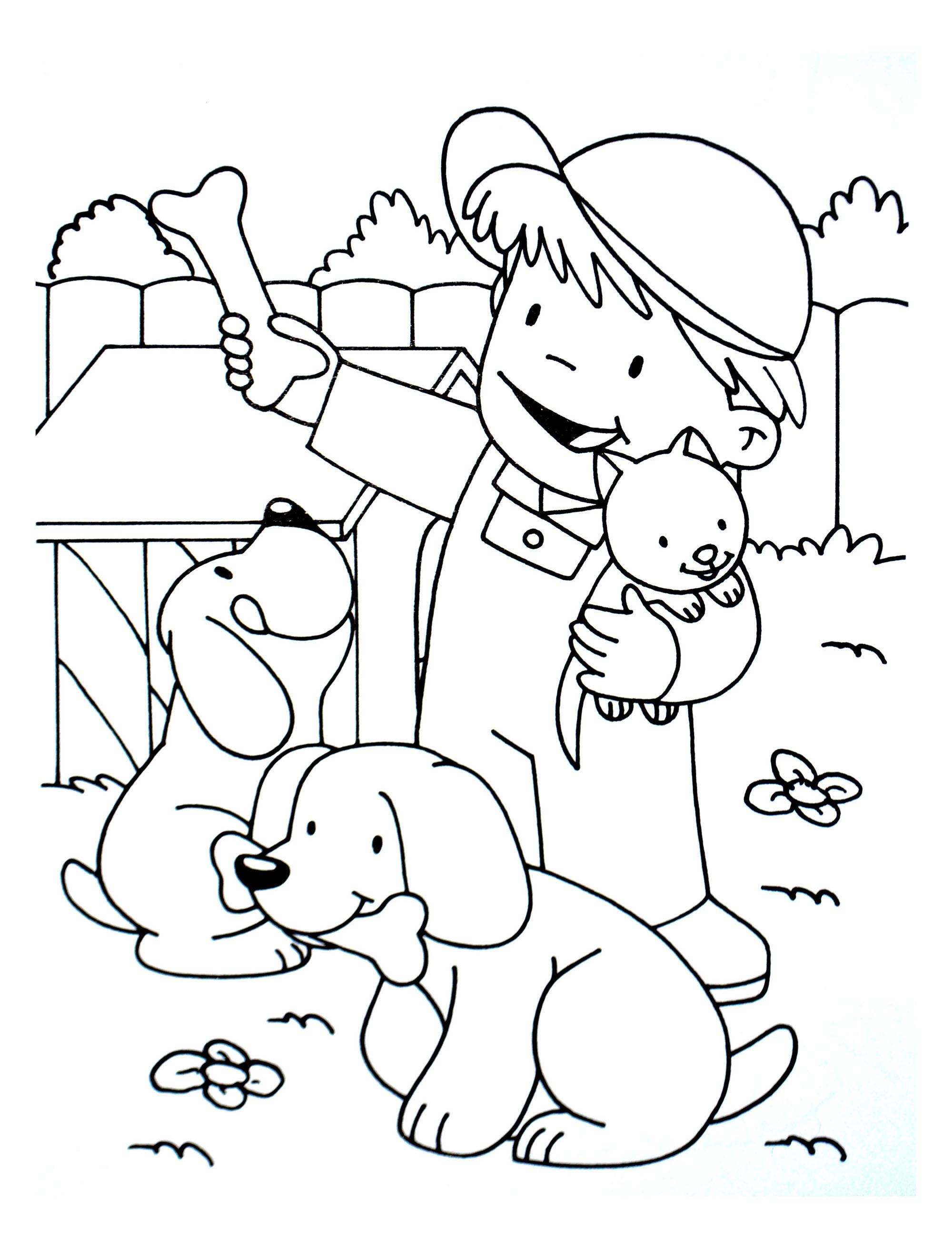 Kid With A Cat And Two Dogs 2000x2624 Kid With A Cat And Two Dogs