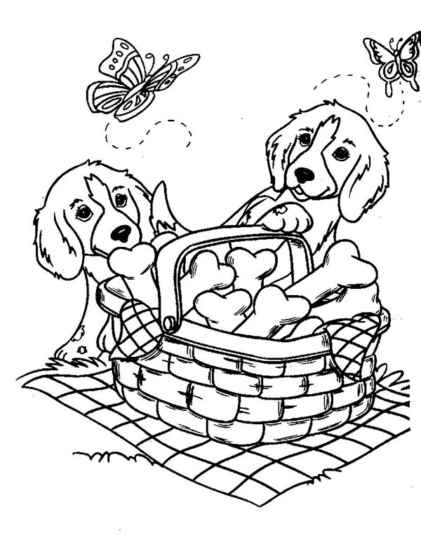 Two Cute Dog And Butterflies With A Basket Of Bone Biscuits 600x773 Two Cute Dog And Butterflies With A Basket Of Bone Biscuits