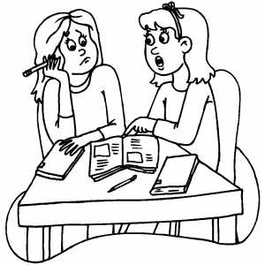 300x300 Two Girls Study Discussion Coloring Page