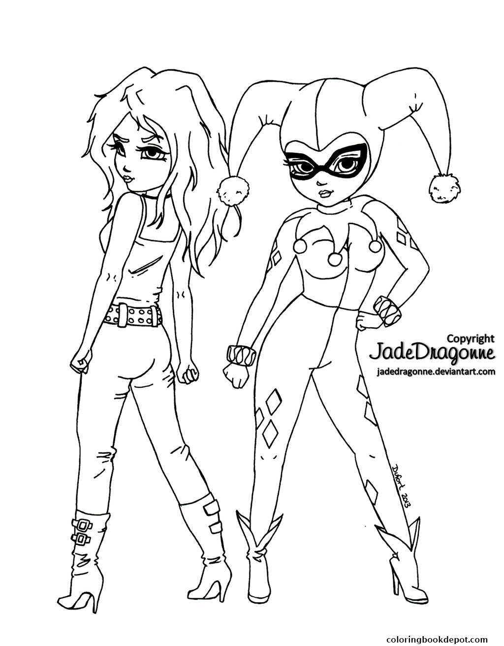 1024x1311 Two Girls Harley Quinn Coloring Pages