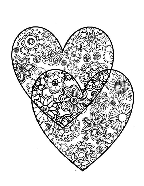 Two Hearts, Love. Adult Coloring Page, Instant Digital Download 570x738 Two Hearts, Love. Adult Coloring Page, Instant Digital Download