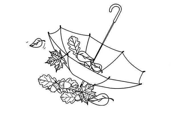 600x417 Autumn Leaf In Umbrella Coloring Page