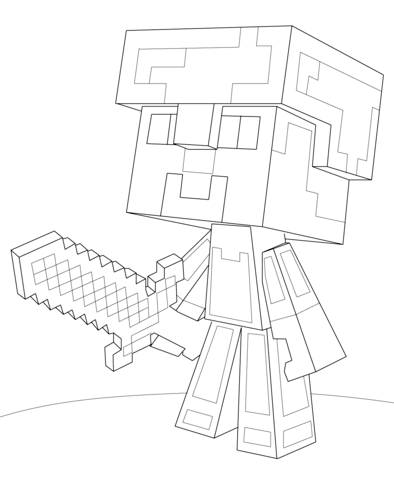 Minecraft Steve Diamond Armor Coloring Page From Minecraft 394x480 Minecraft Steve Diamond Armor Coloring Page From Minecraft