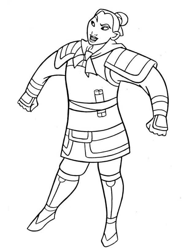 600x819 Mulan In Her Soldier Uniform Coloring Page