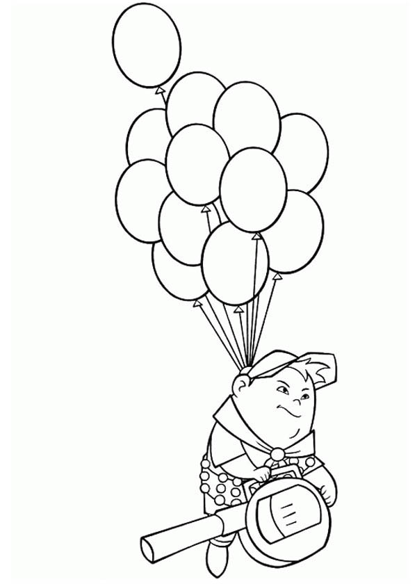 Russell Flying With Baloons In Disney Up Coloring Page 600x840 Russell Flying With Baloons In Disney Up Coloring Page
