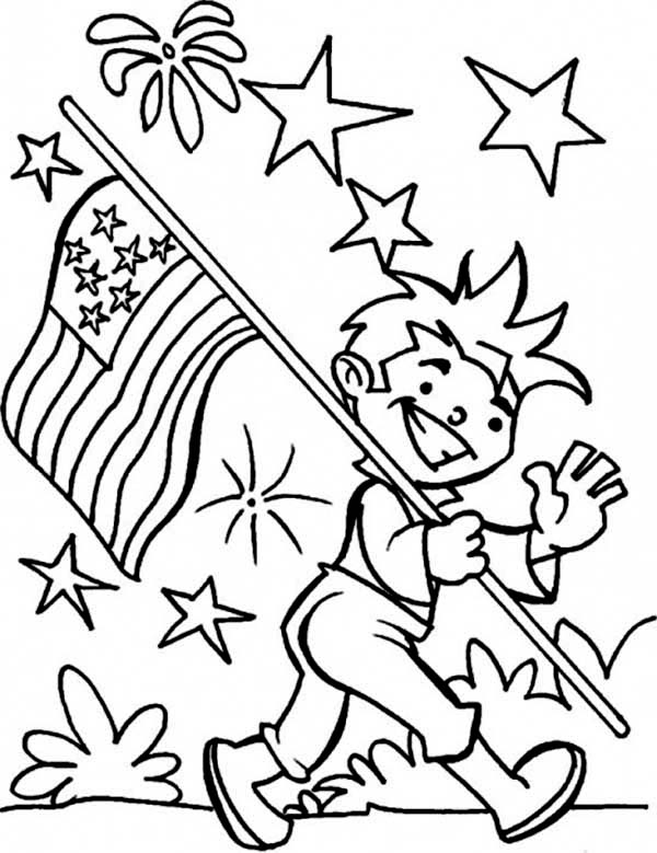 600x779 Carrying Usa Flag On Independence Day Event Coloring Page Color Luna