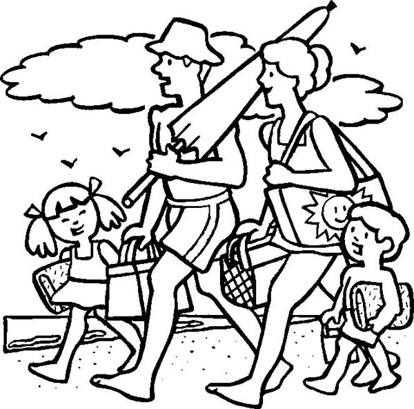 A Cheerful Family On Their Beach Vacation Coloring Page 600x592 A Cheerful Family On Their Beach Vacation Coloring Page