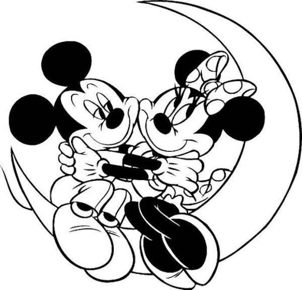 600x575 Minnie Mickey Disney Valentines Coloring Pages