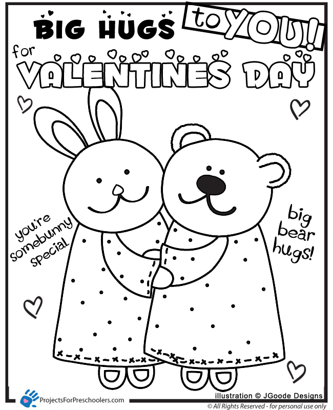 650x800 Printable Valentine Bunny Bear Hugs Coloring Page From Coloring
