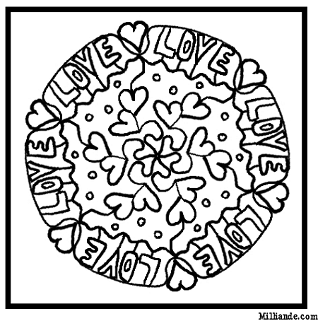 Valentine's Day Mandala Coloring Pages 450x454 Valentine's Day Mandala Coloring Pages