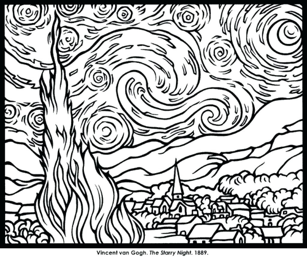 1024x858 Terrific Van Gogh Starry Night Coloring Page Free Printable Pages